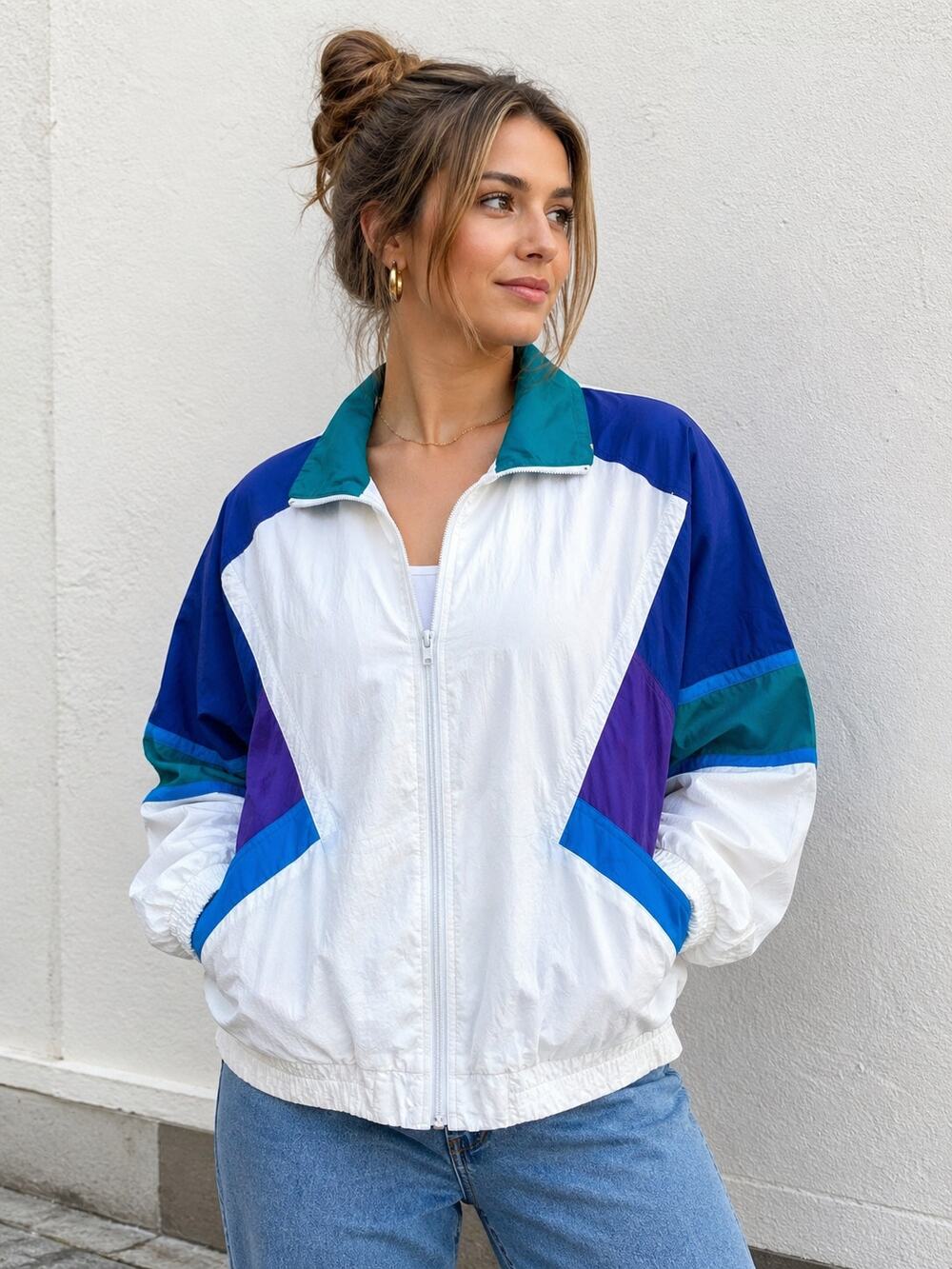 Vintage Jantzen Classics VTG 80s Retro Colorblock Windbreaker Track Jacket Small